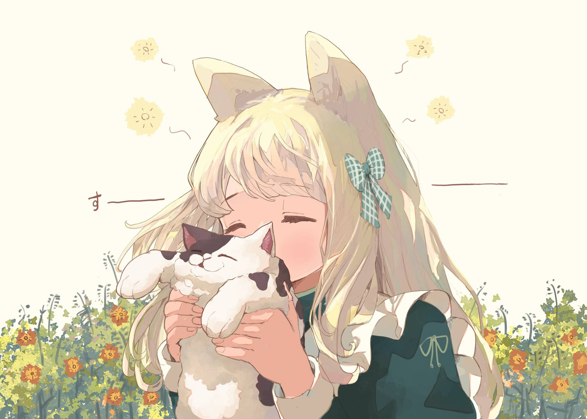 Blonde Anime Cat Girl With Kitty Background