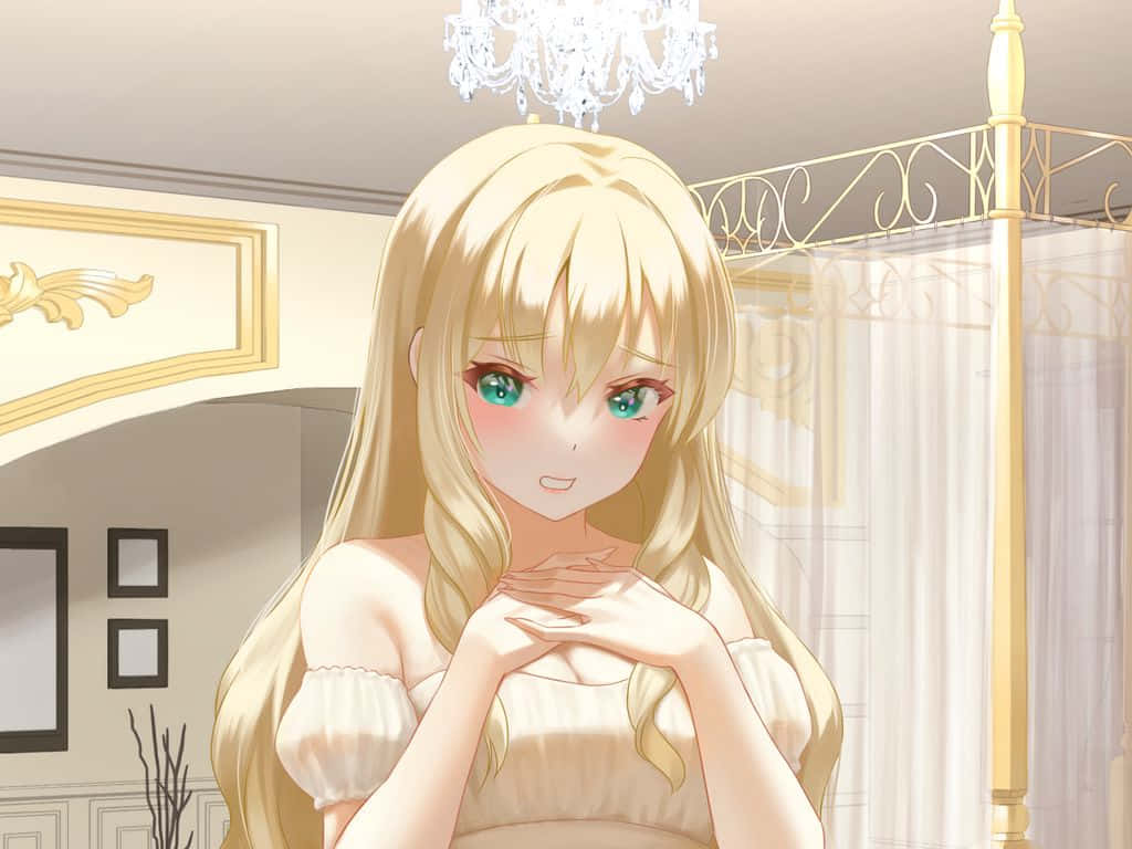 Blonde Anime Girl Elegant Room Background