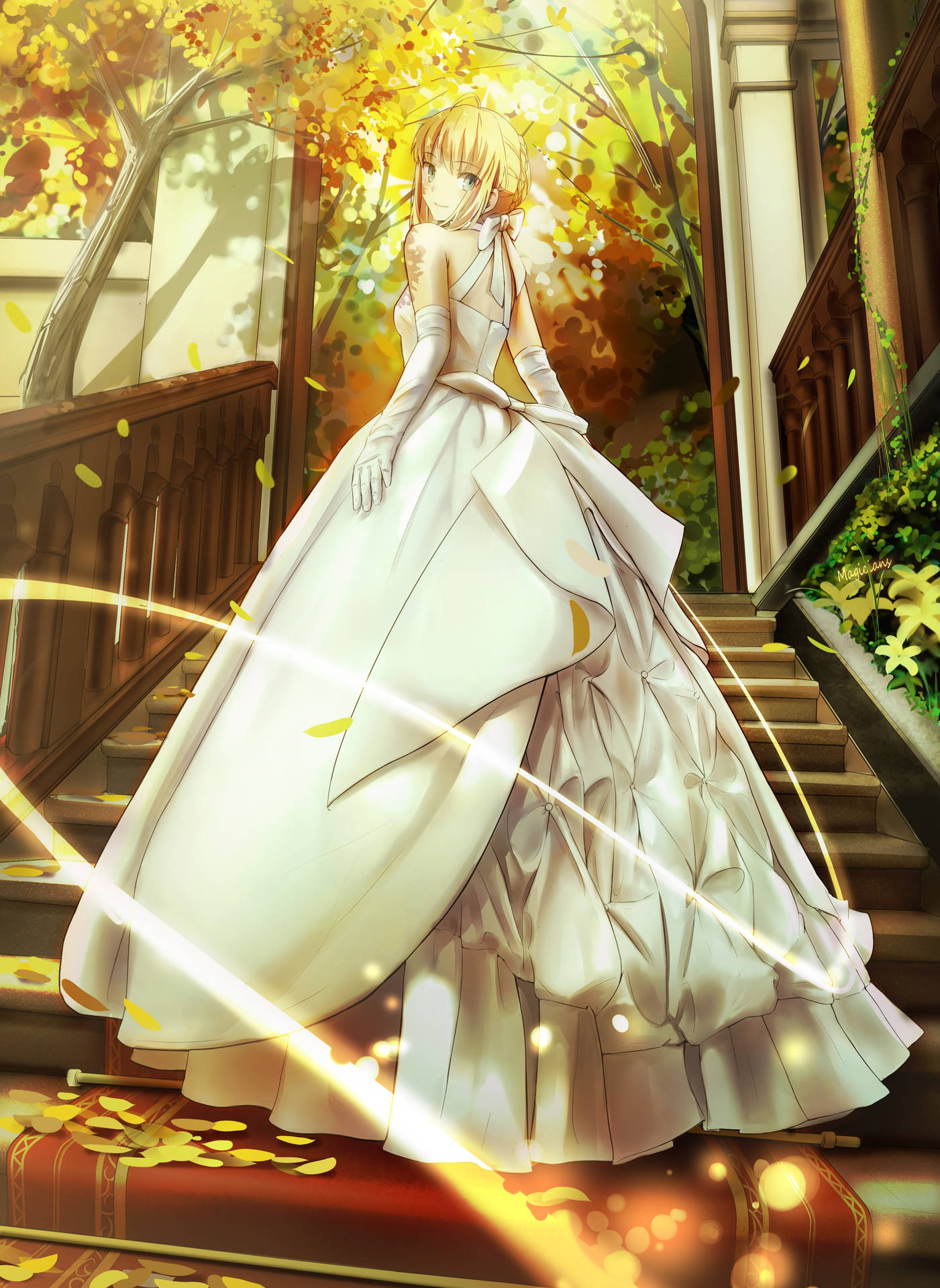 Blonde Anime Girl In Wedding Dress Background