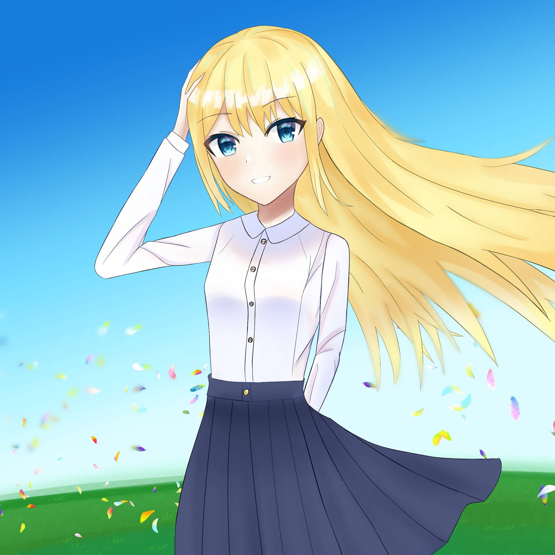 Blonde Anime Girl Smile Background