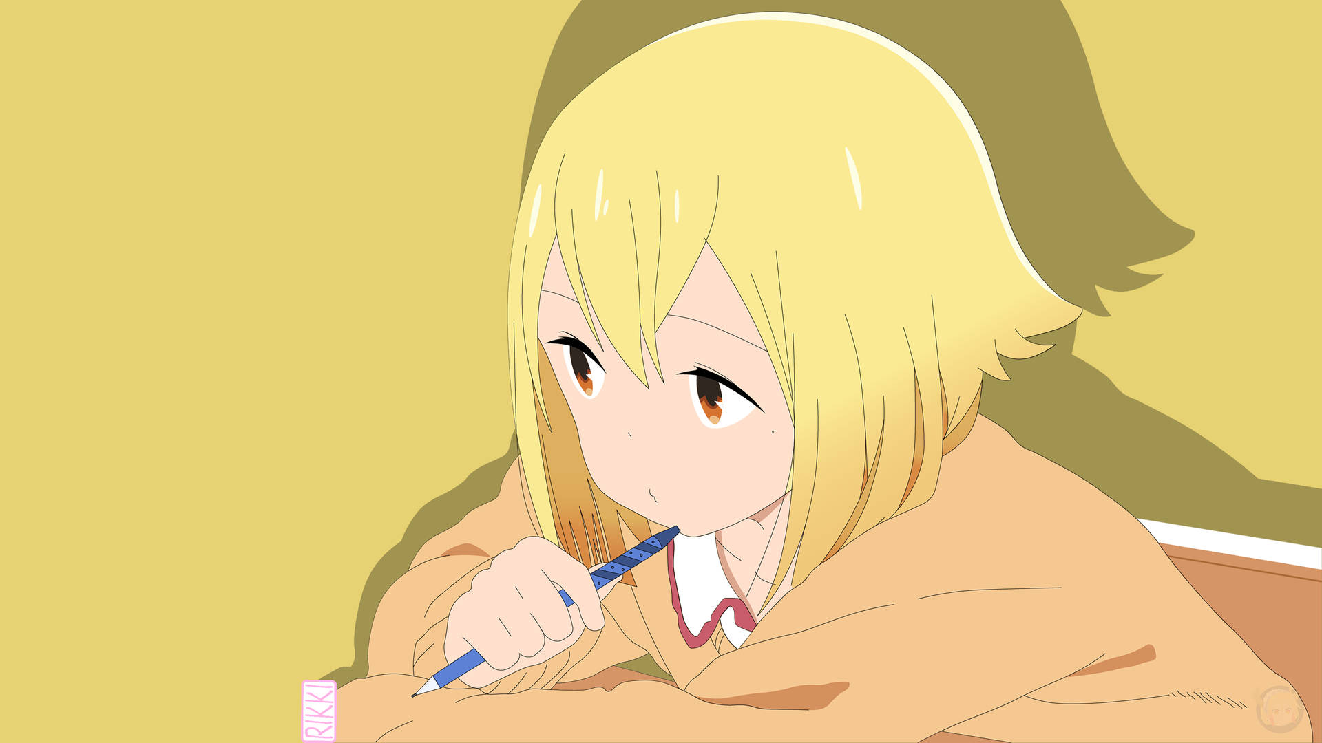 Blonde Anime Girl Studying Background