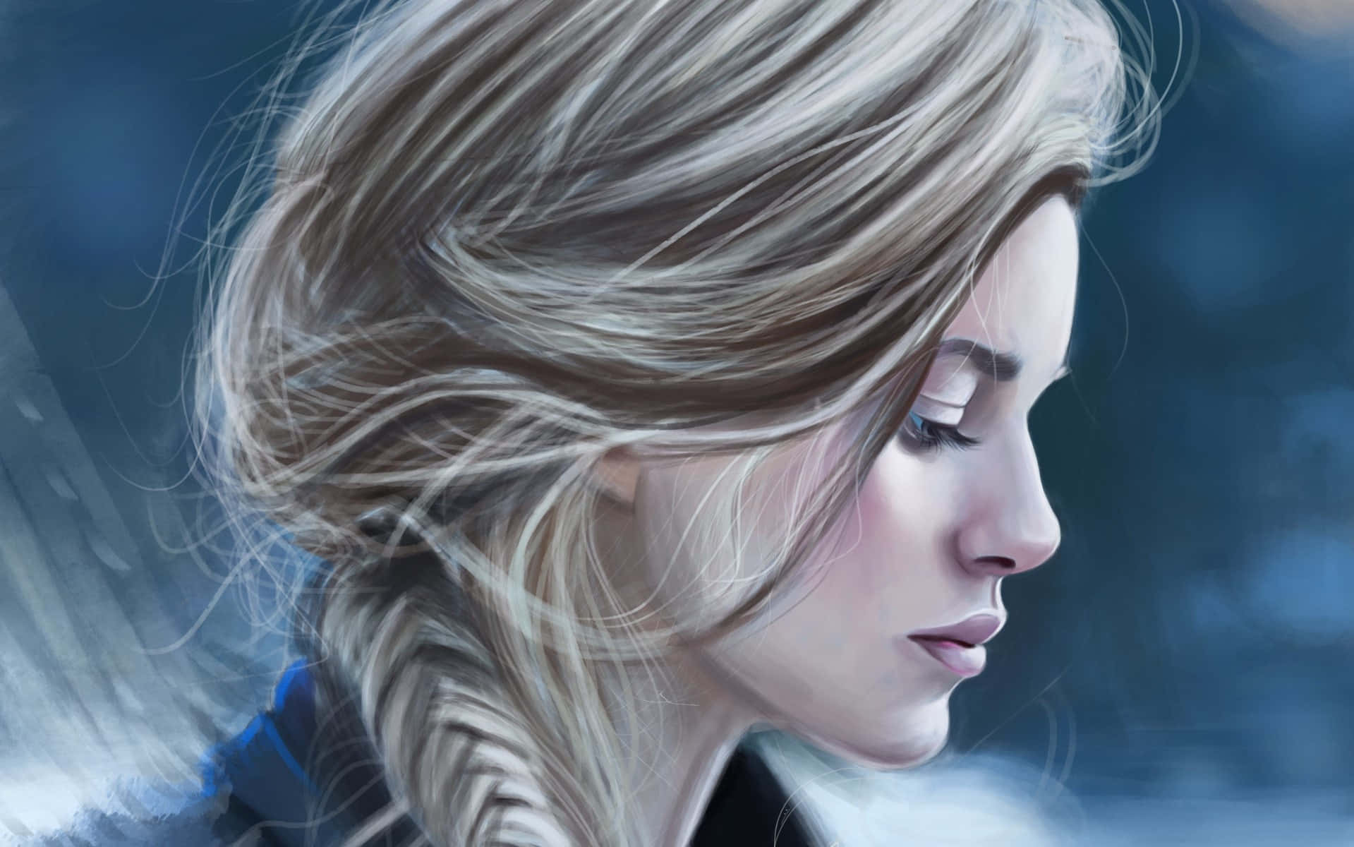 Blonde Braided Woman Profile Art