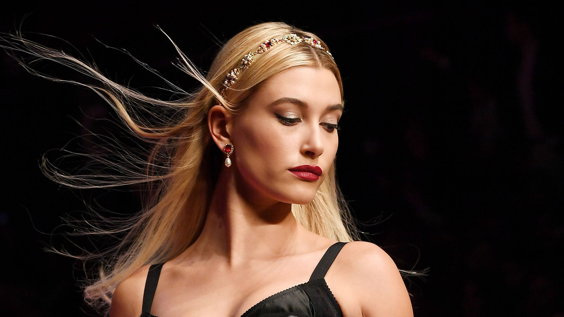 Blonde Dolce And Gabbana Model With Black Backdrop