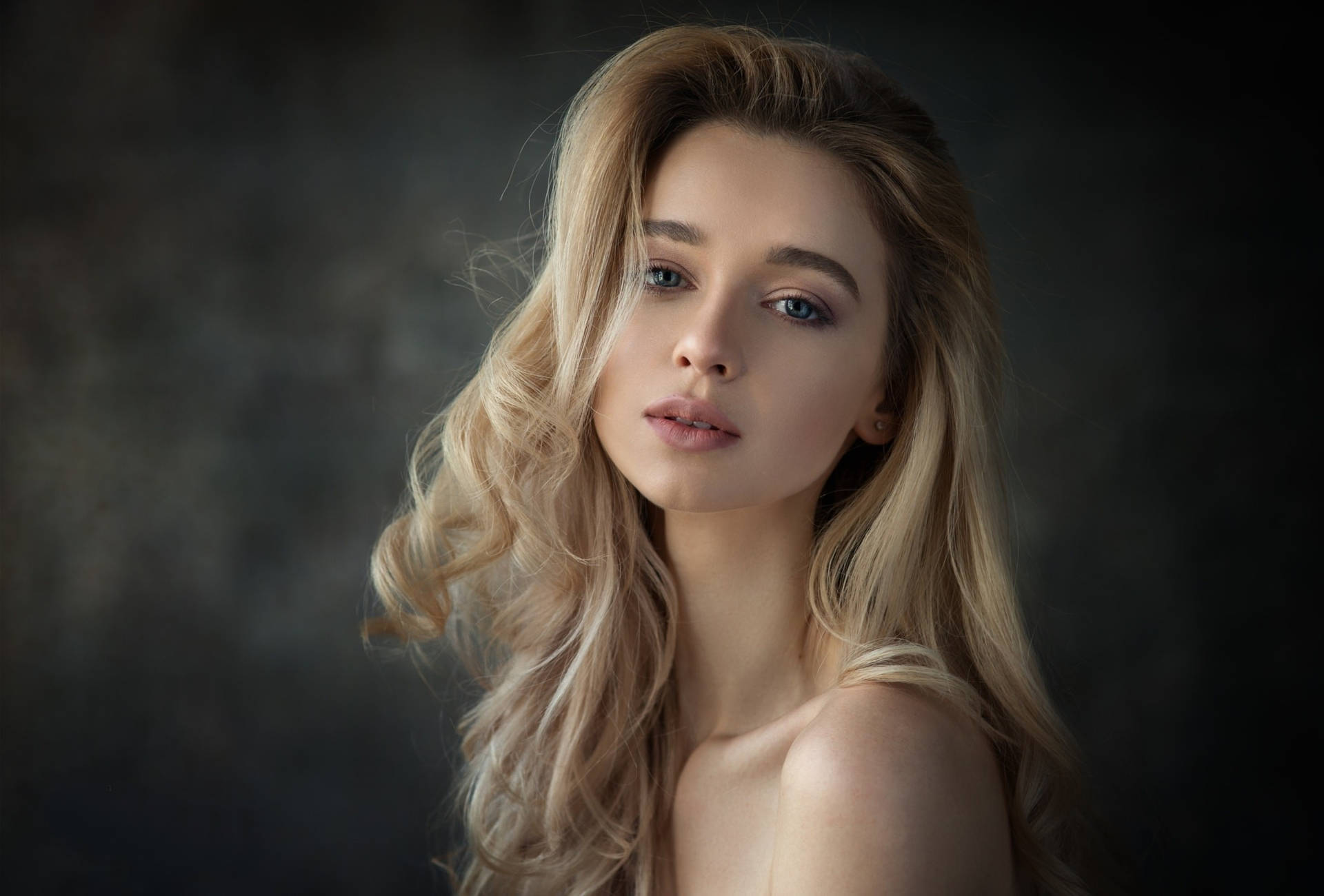 Blonde Female Model Bare Top Background