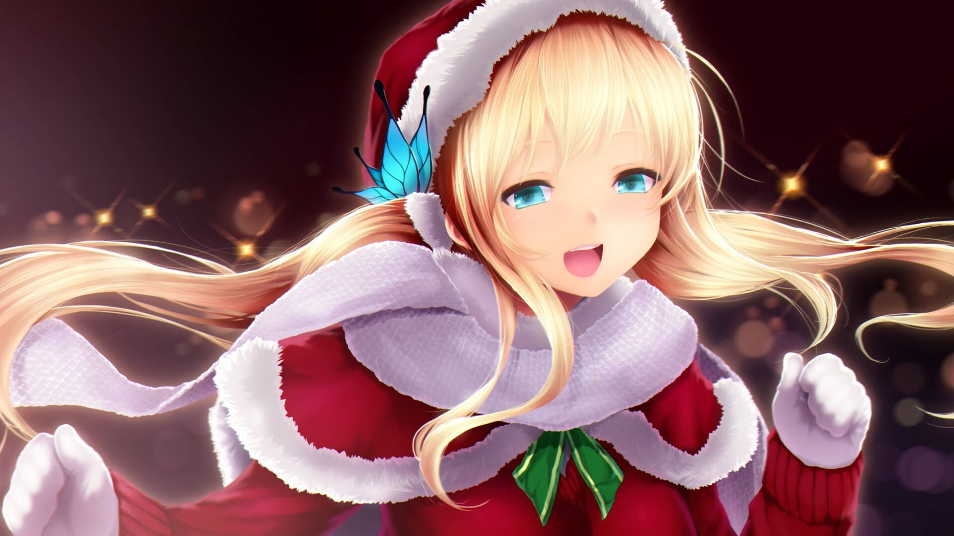 Blonde Girl Anime Christmas Digital Art Background