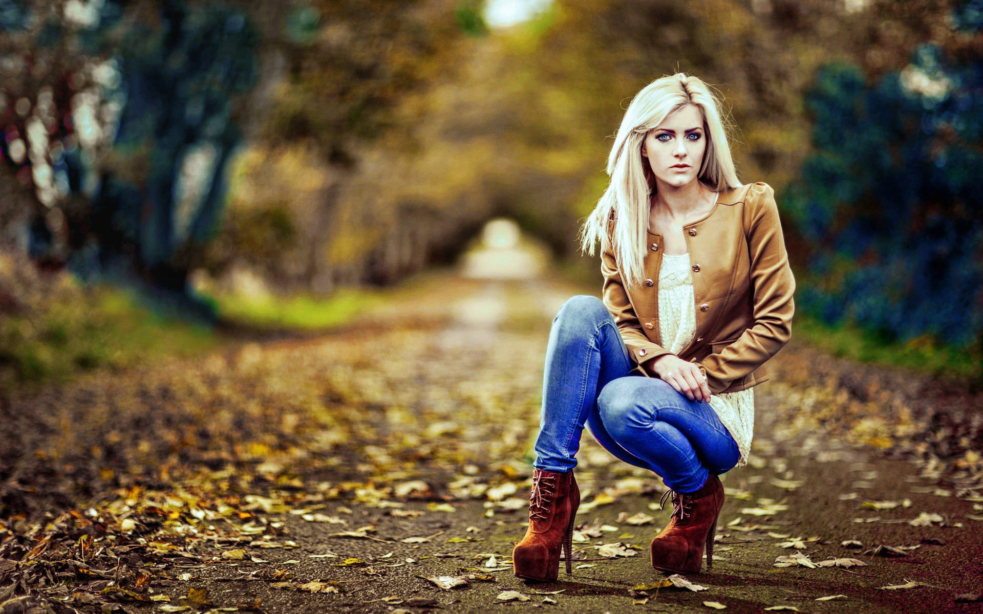 Blonde Girl Fall Season Background