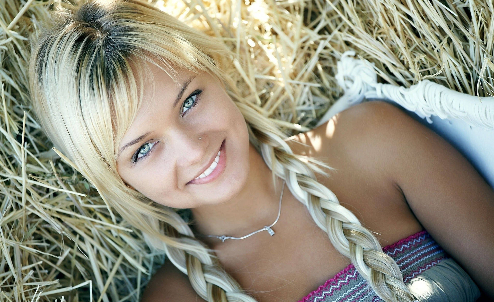 Blonde Girl Hay Braid Background