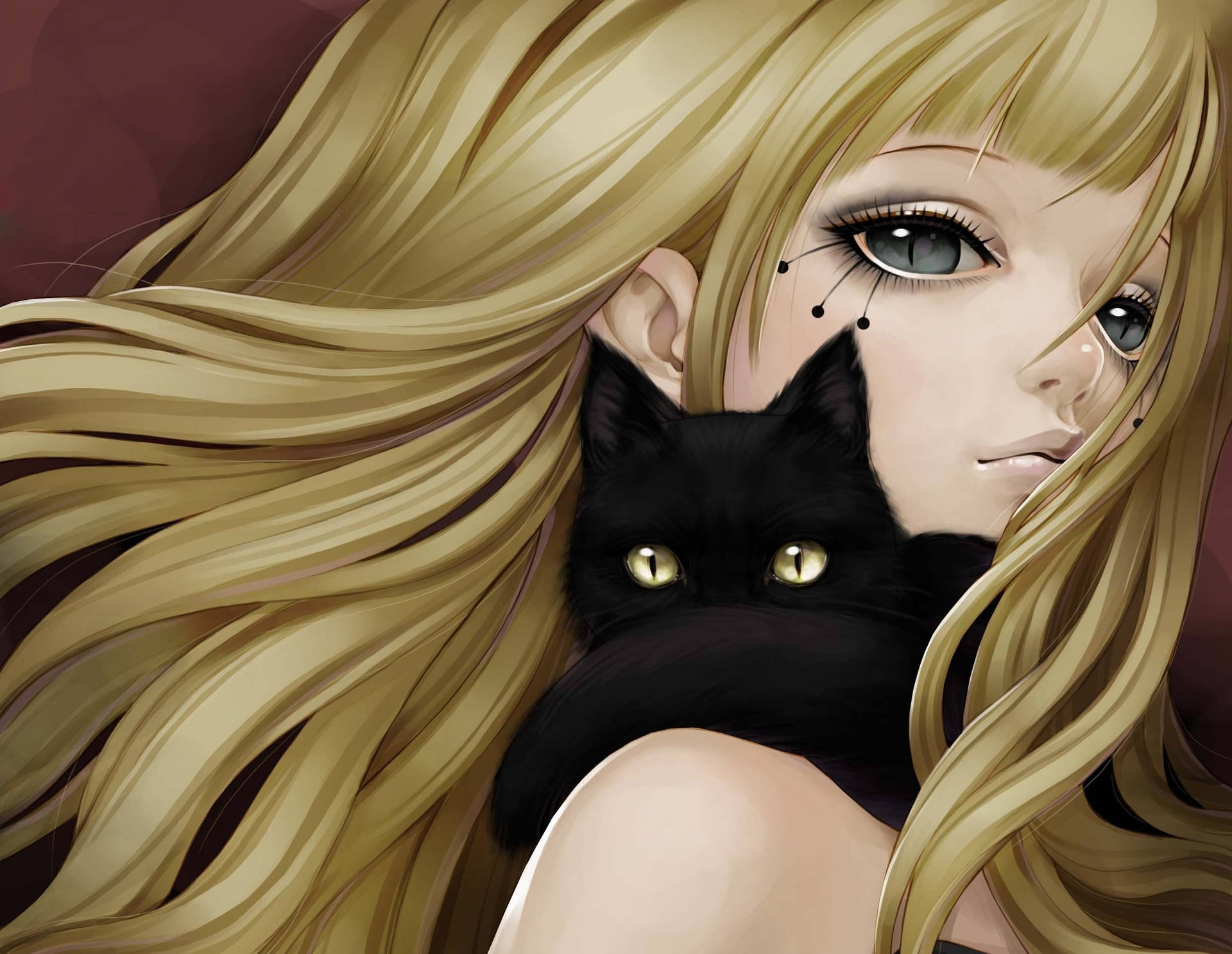 Blonde Girl With Anime Cat Background