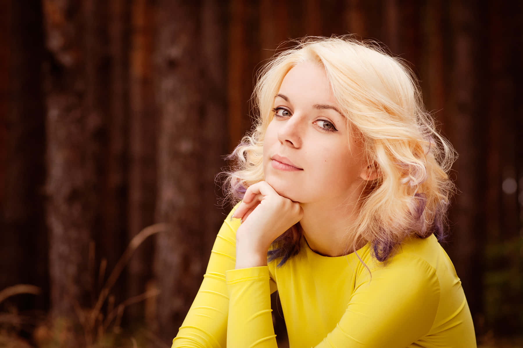 Blonde Ukrainian Girl Smirking Background