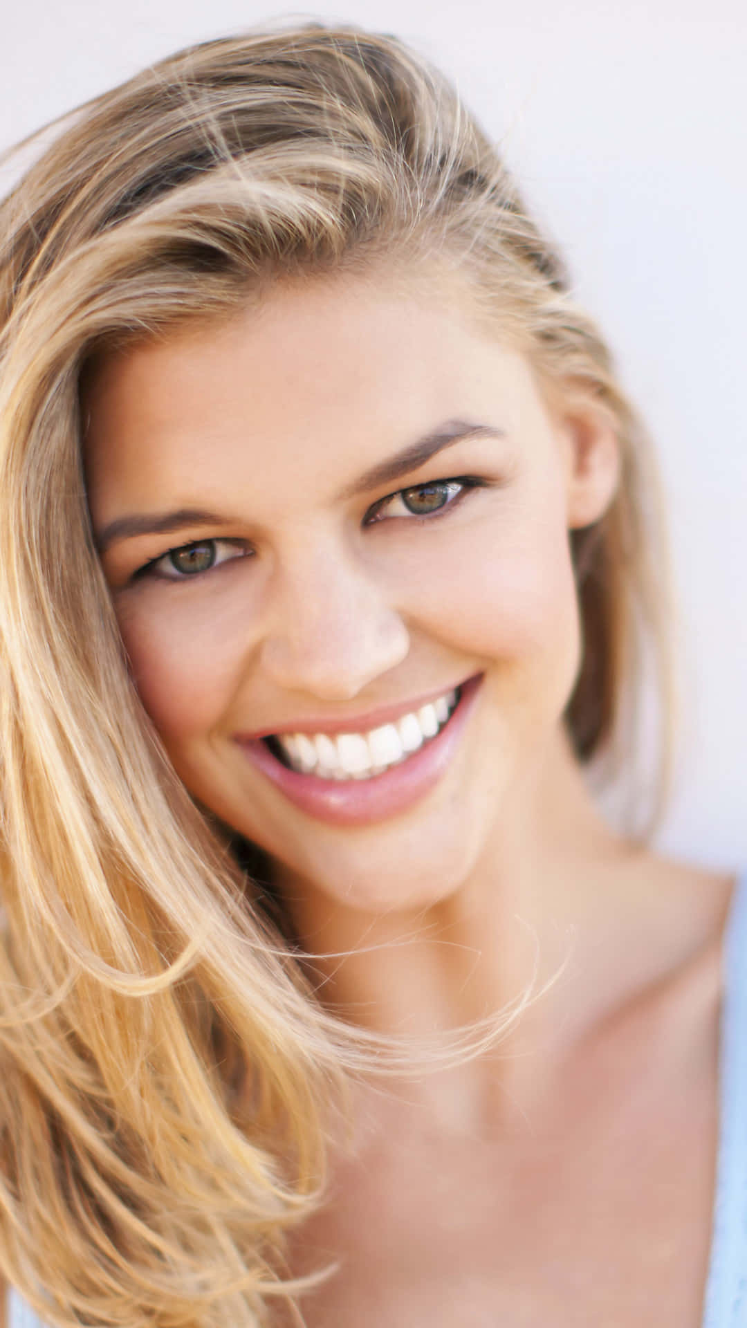 Blonde Woman Smiling Portrait Background