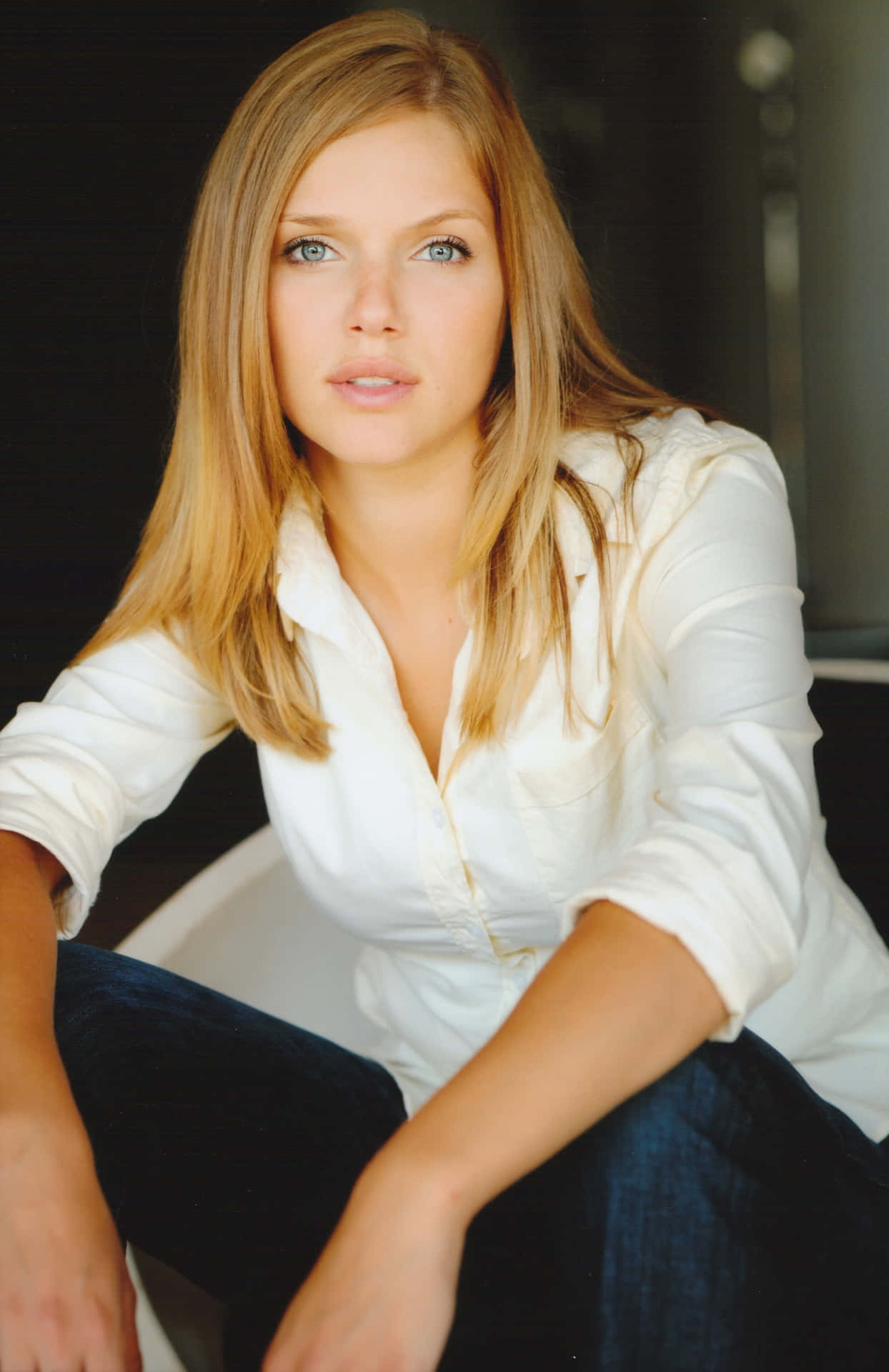 Blonde Woman White Shirt Portrait