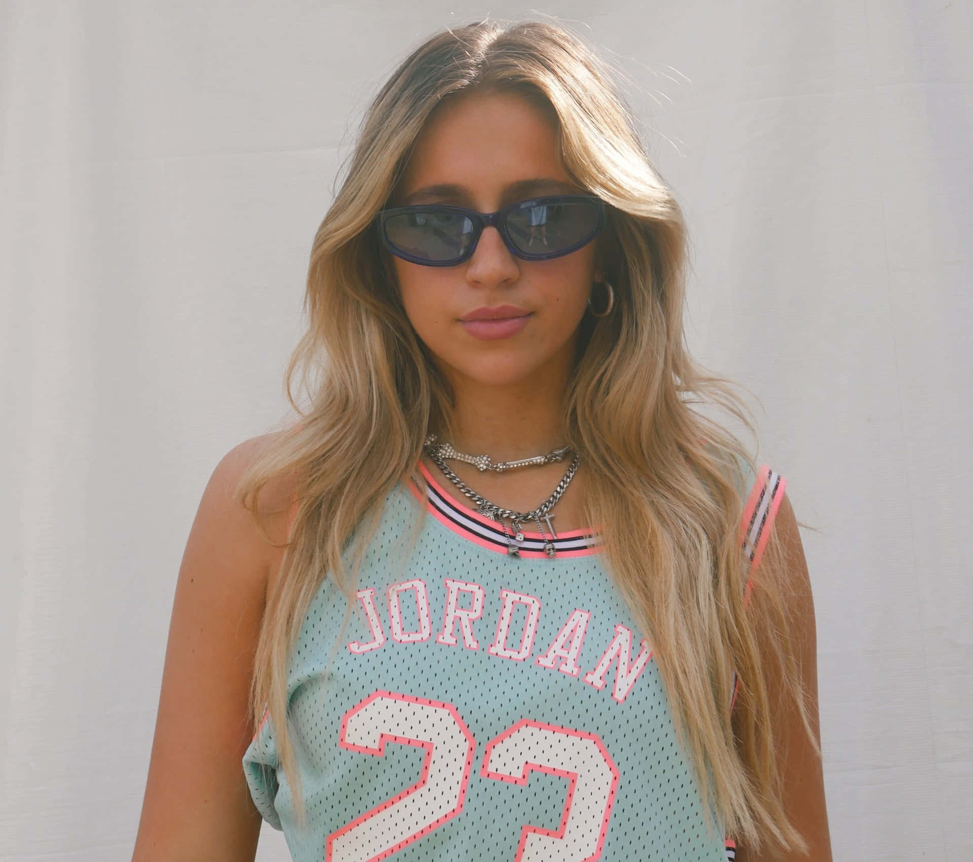 Blonde Womanin Jordan Jersey Background