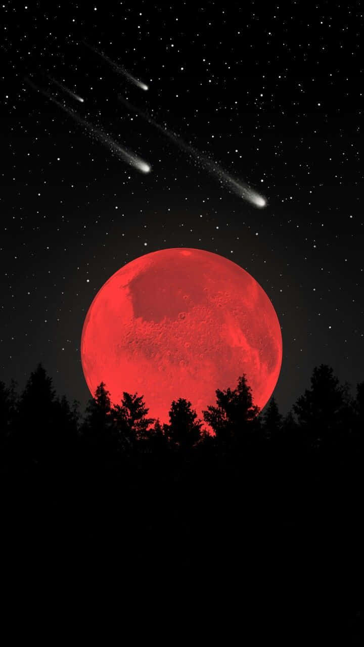 Blood Moon With Shooting Stars Background