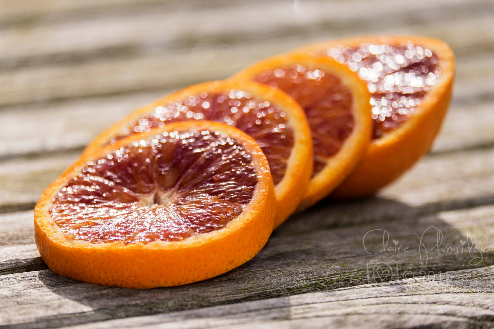 Blood Orange Citrus Fruit Slice Wood Background