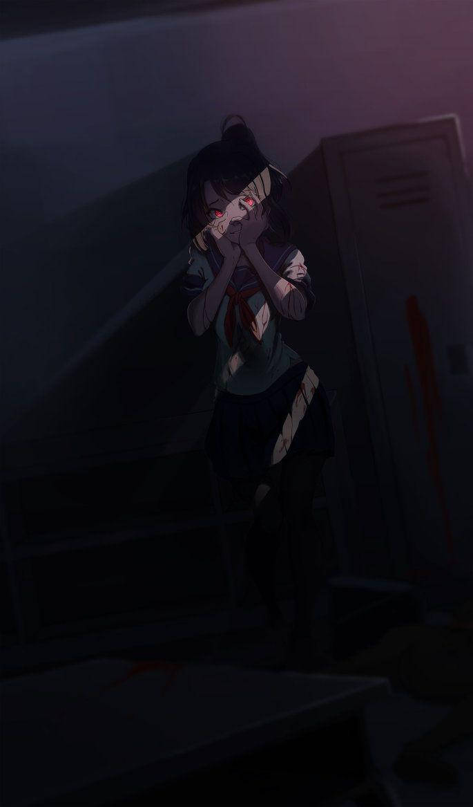 Bloody Ayano Aishi In Yandere Simulator Action Scene. Background