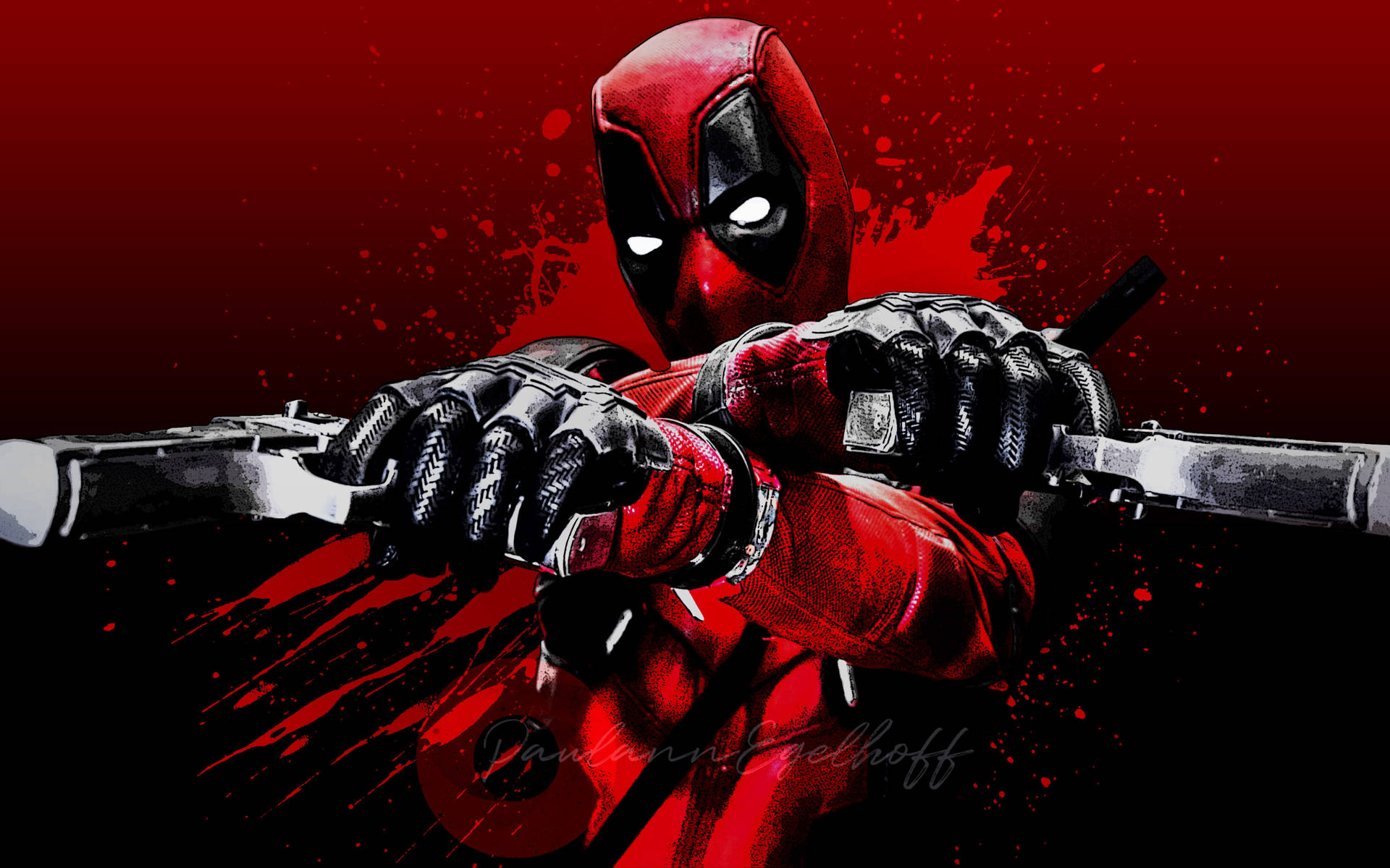 Bloody Deadpool With Guns Background