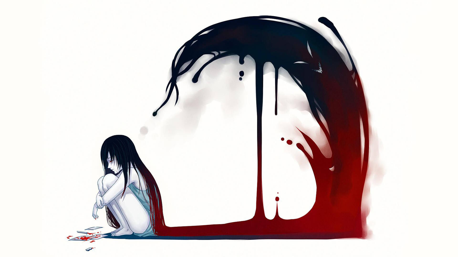 Bloody Girl Sad Drawing