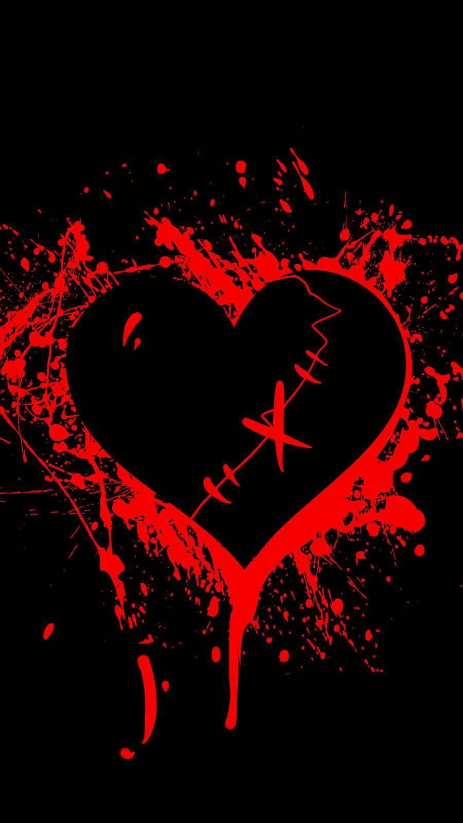 Bloody Red Broken Heart Black Background