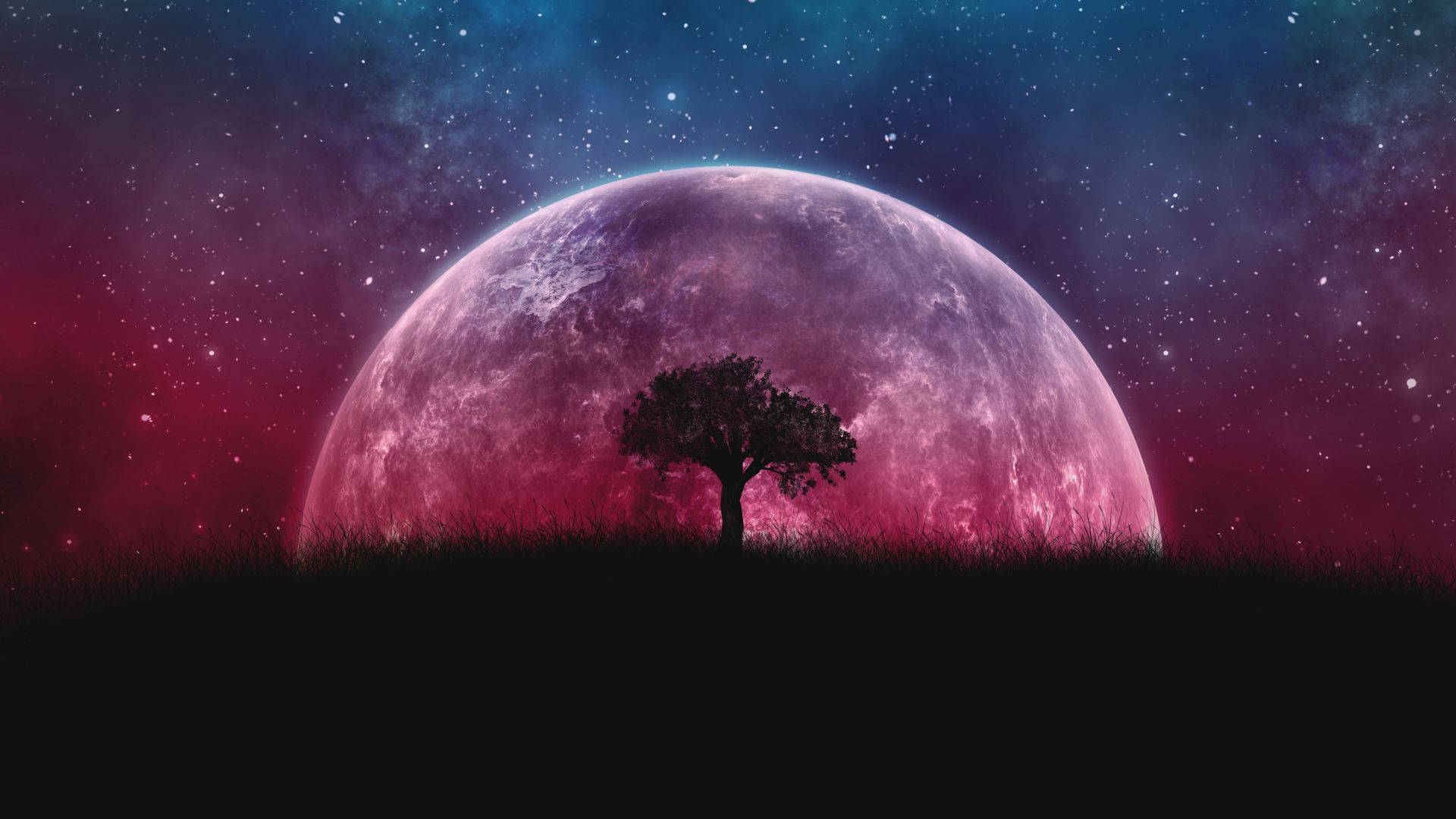 Bloody Red Galaxy Moon Background
