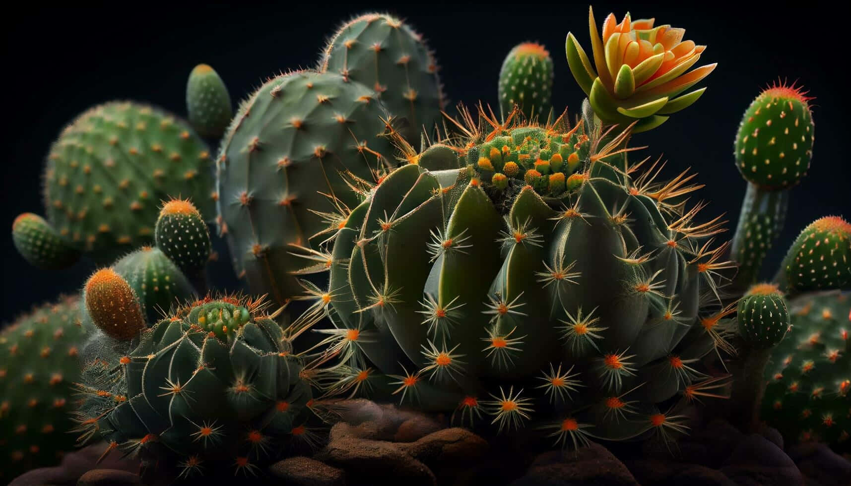 Blooming Cactus Cluster Desktop Wallpaper Background