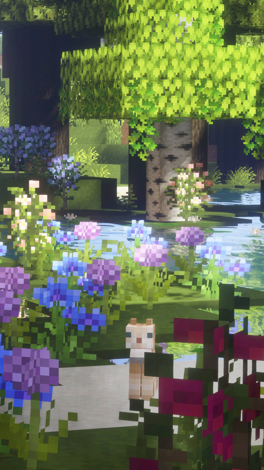 Blooming Flowers In Garden Minecraft Aesthetic Background
