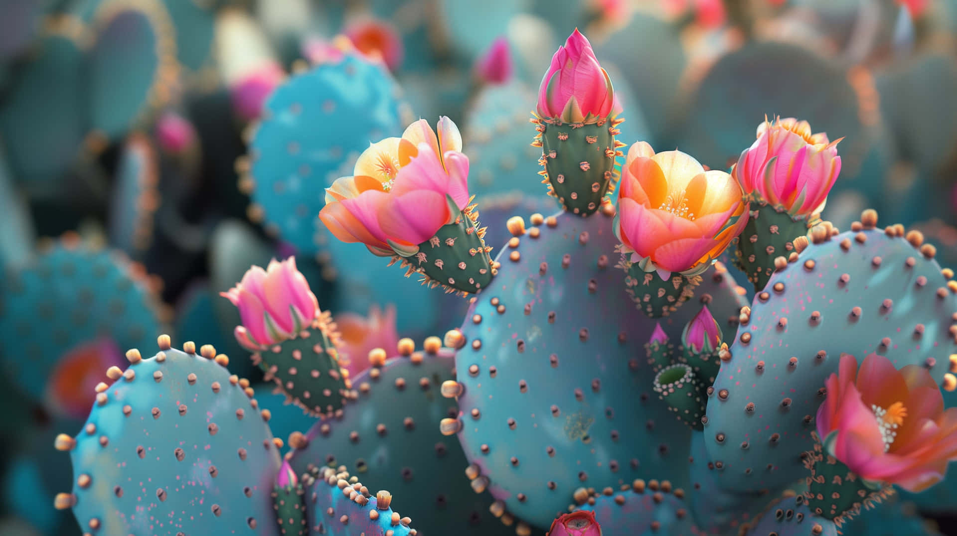 Blooming Prickly Pear Cactus Background