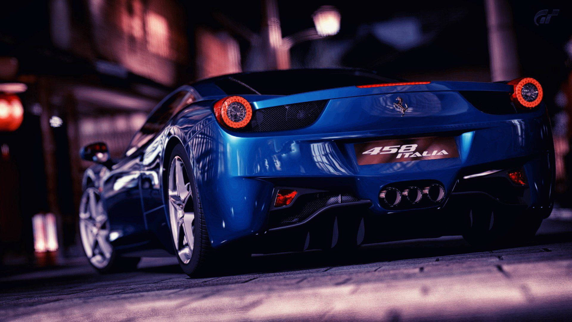 Blue 1920x1080 Ferrari 458 Italia On Brick Road Background