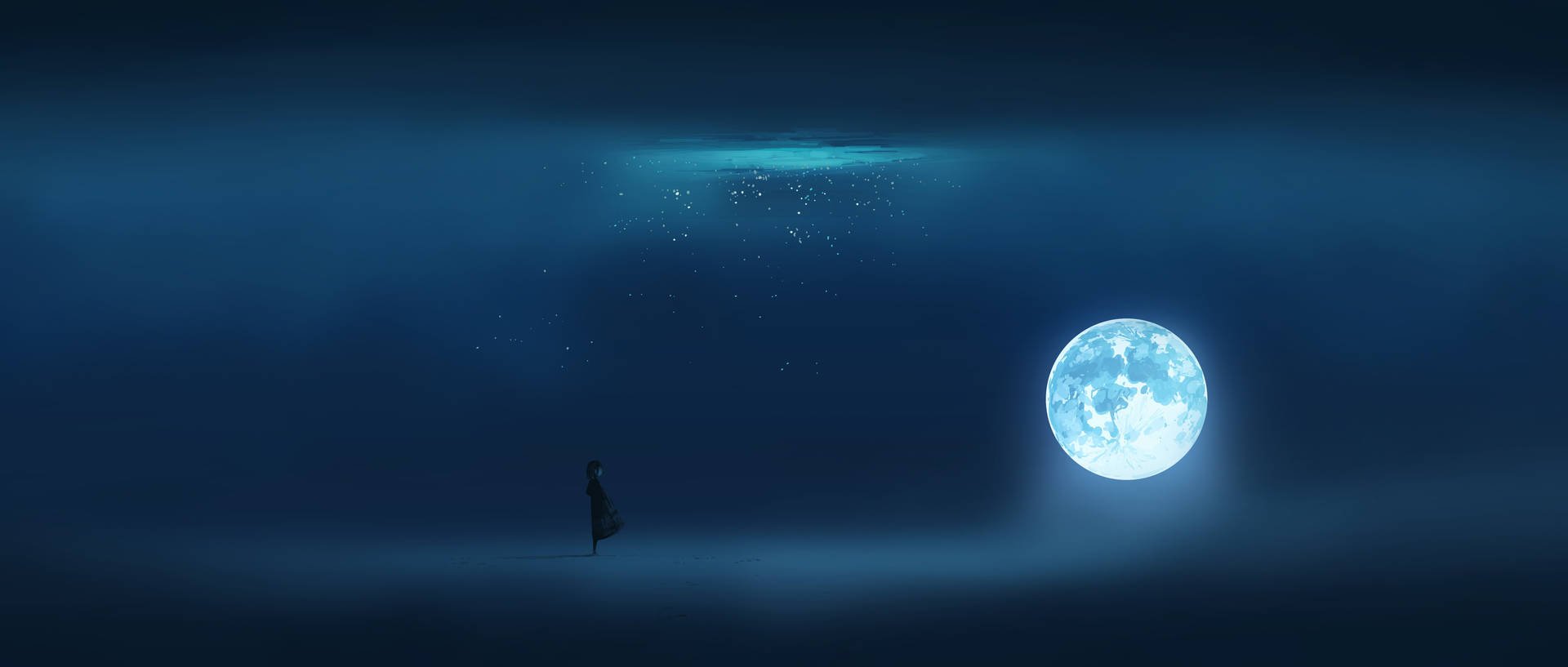 Blue 4k Sea And Moon Art Background