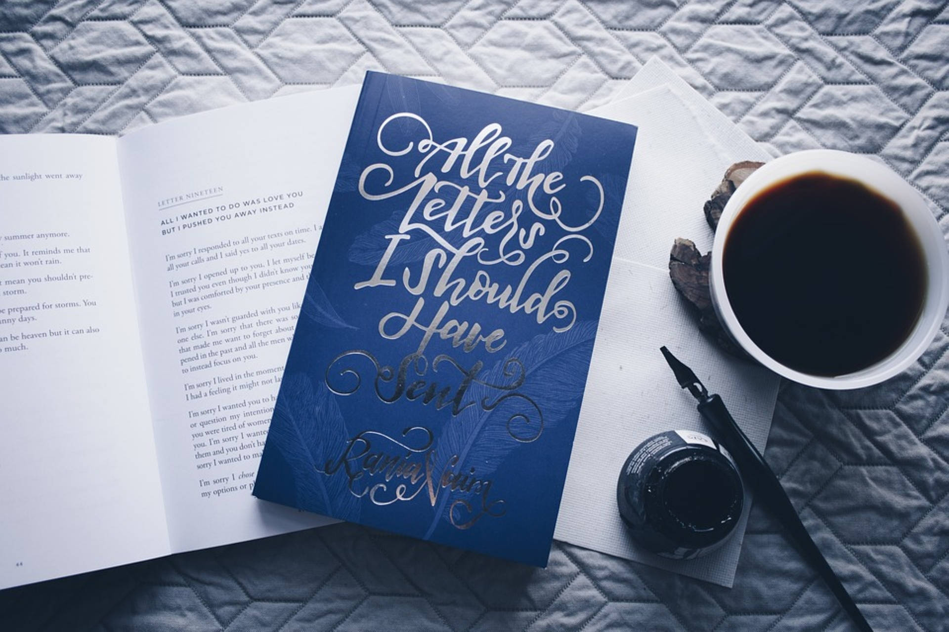 Blue Aesthetic Book And Coffee Background