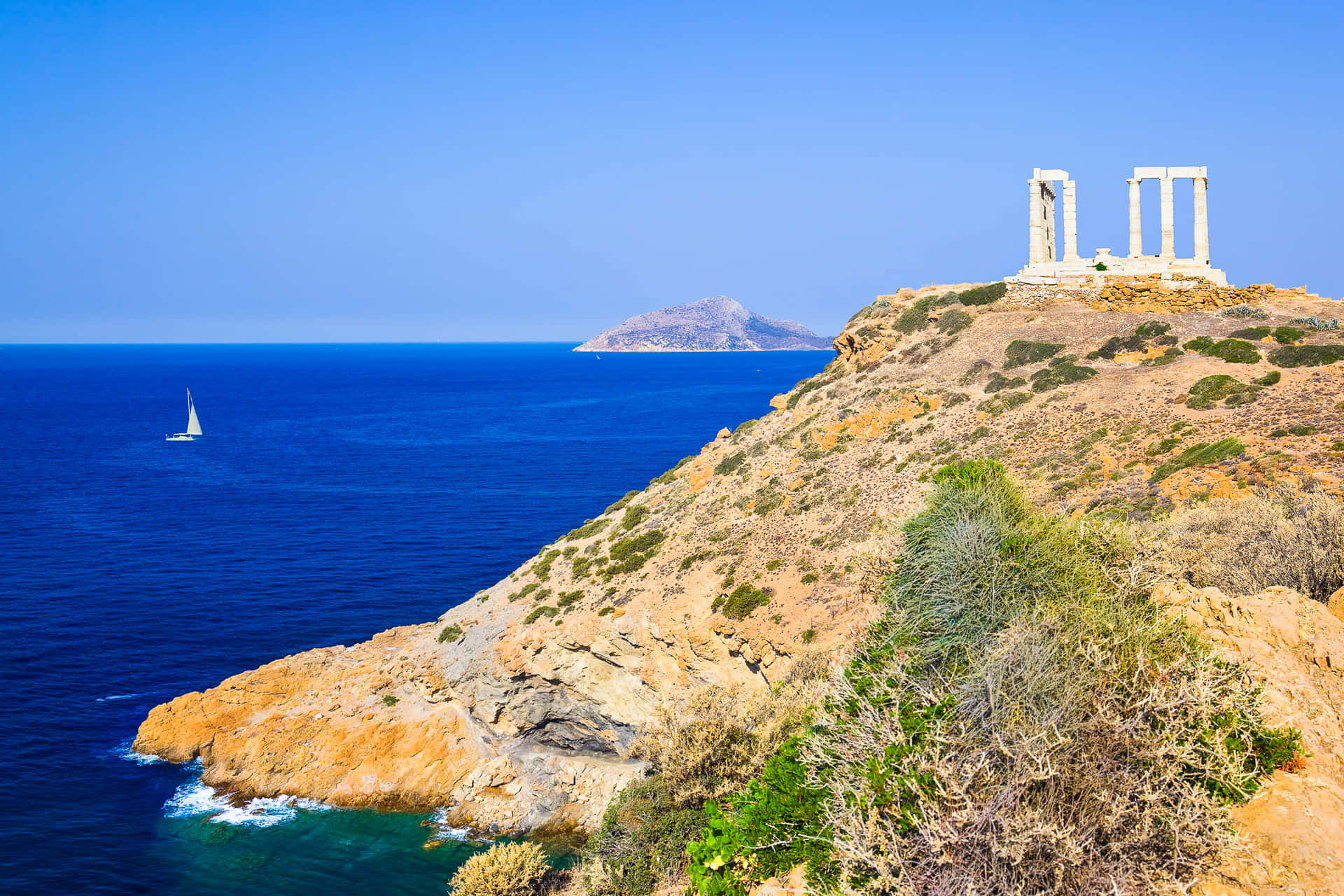 Blue Aesthetic Cape Sounion Background