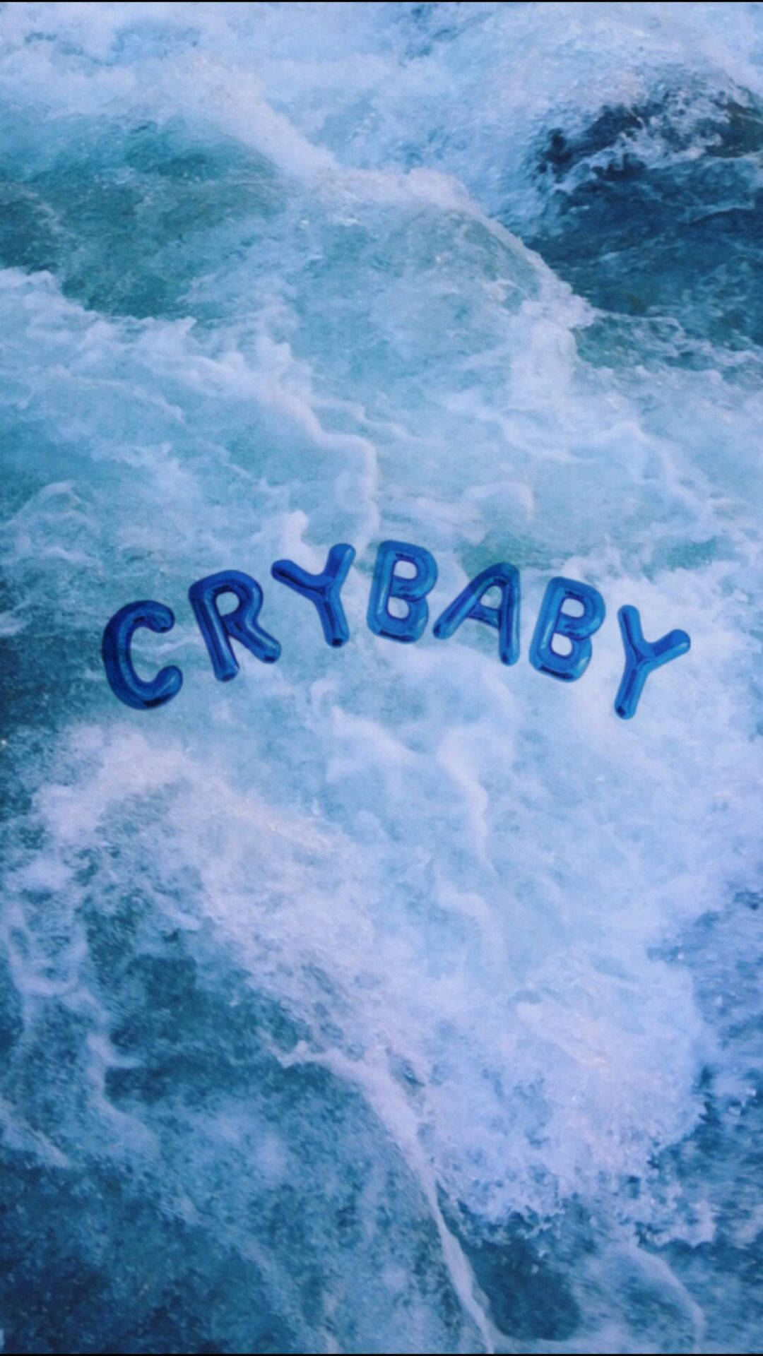 Blue Aesthetic Crybaby Letters On Ocean Background