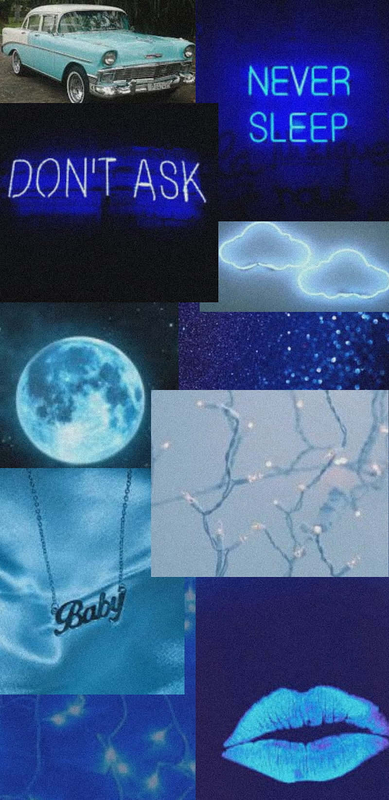 Blue Aesthetic Neon Collage Background