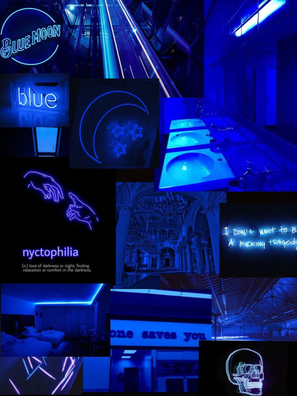 Blue Aesthetic Neon Collage Background