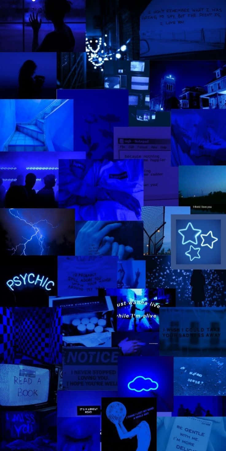 Blue Aesthetic Neon Collage Background