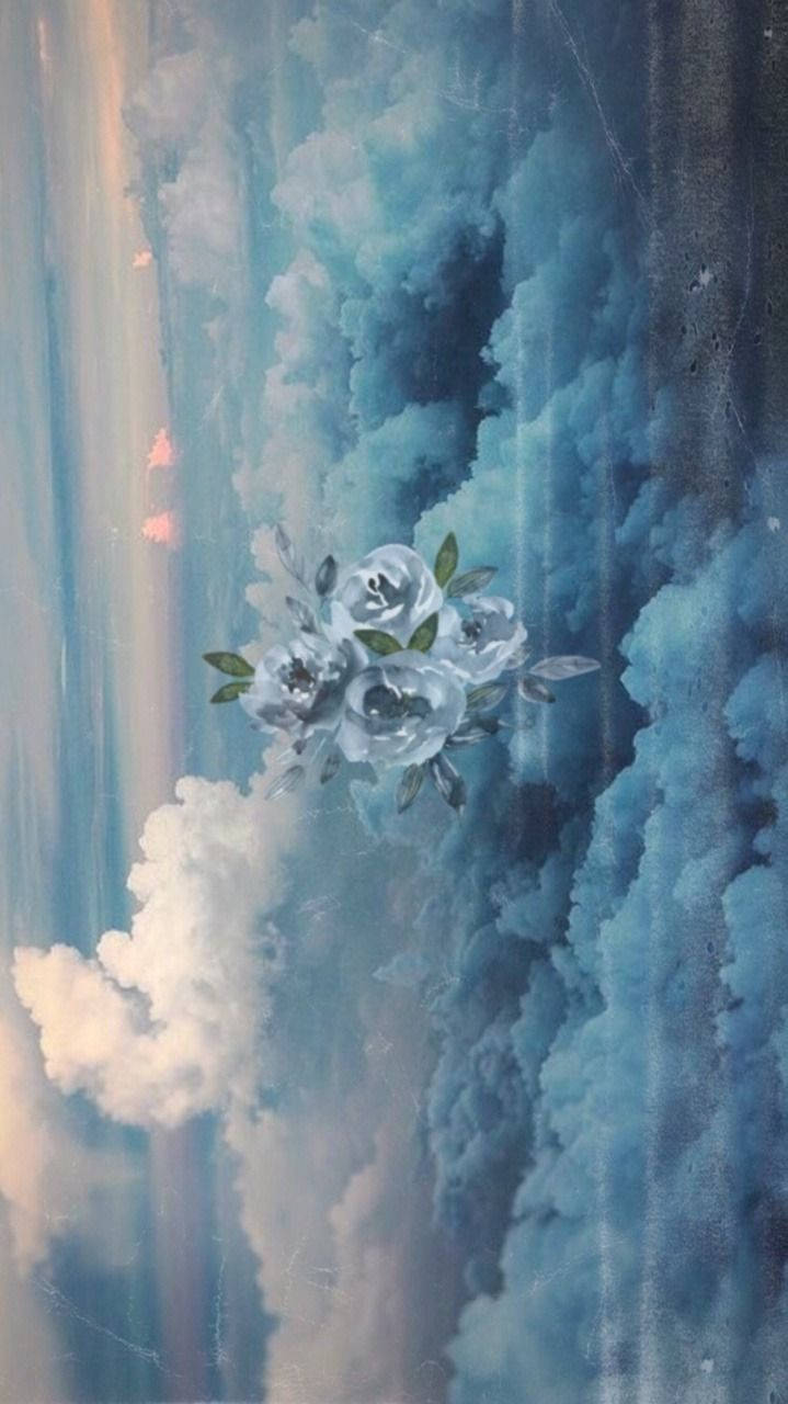 Blue Aesthetic Rose Clouds Background