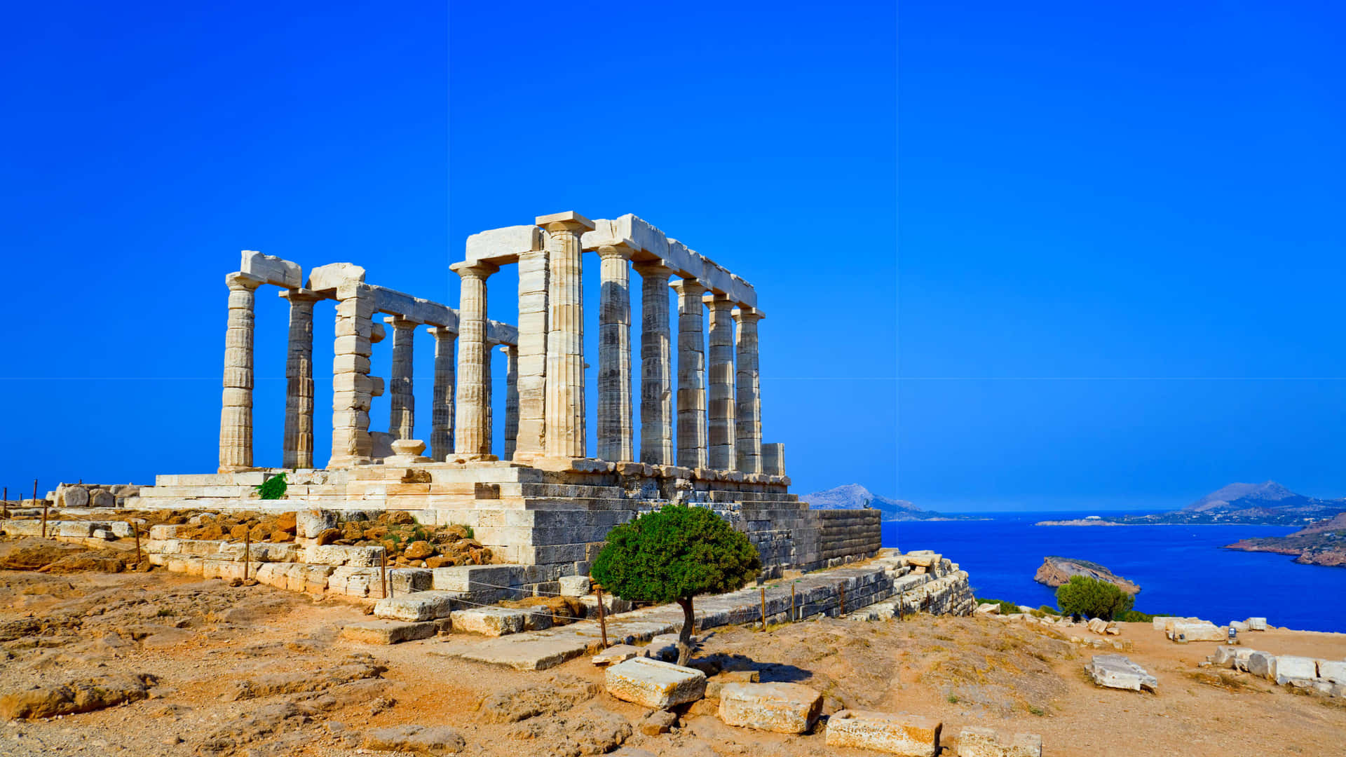 Blue Aesthetic Sky Sounion Temple Background
