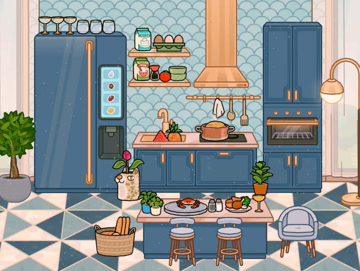 Blue Aesthetic Toca Life Dining Room Background