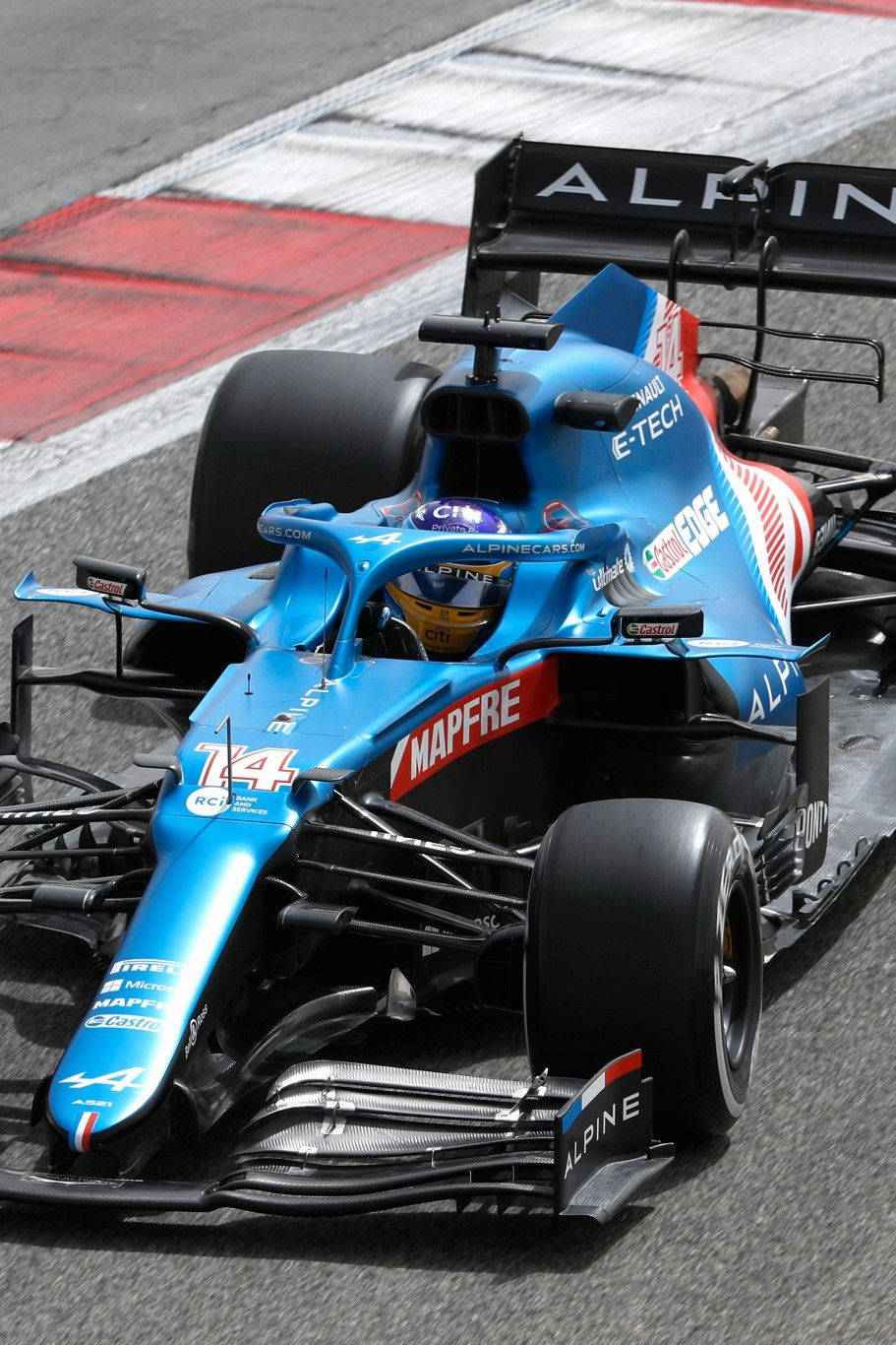 Blue Alpine Car On Racetrack Background