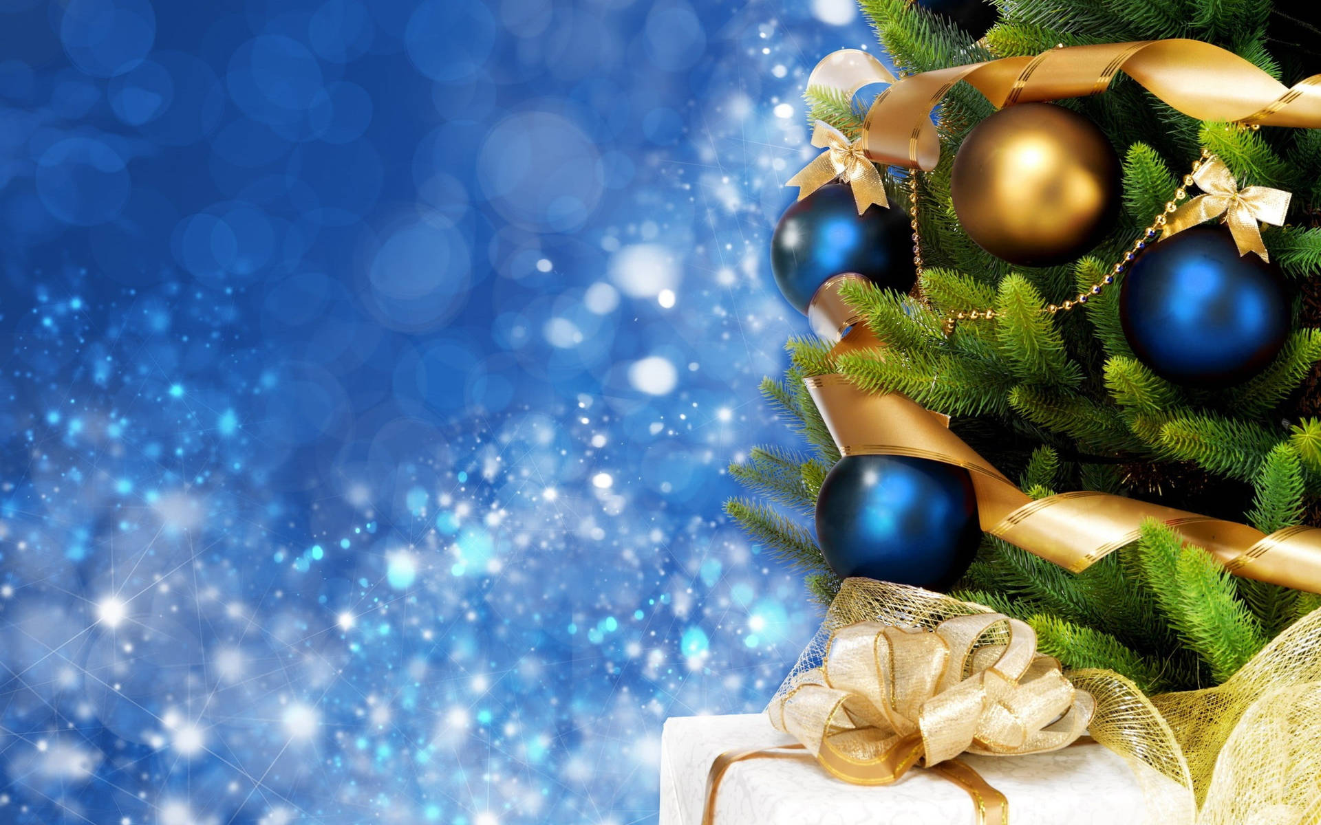 Blue And Gold Christmas Balls Background Background