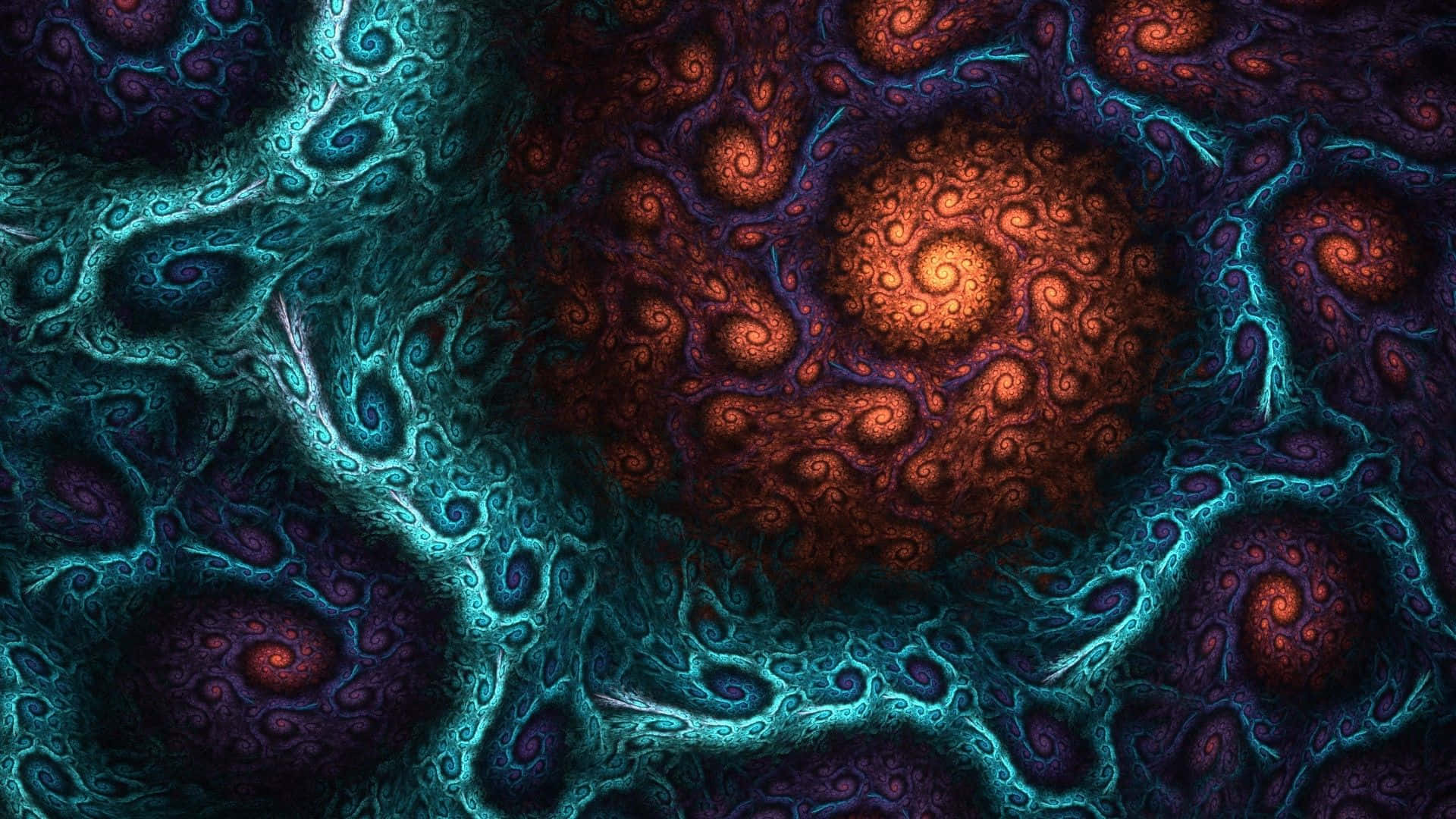Blue And Golden Swirl Fractals Background