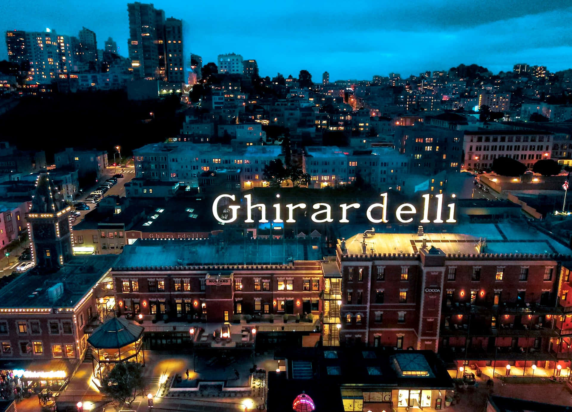 Blue And Orange Aesthetic At Ghirardelli Square Background