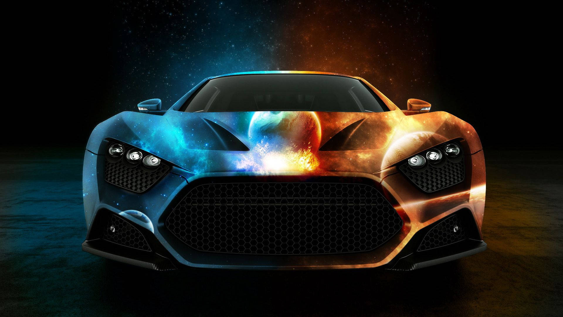 Blue And Orange Fire Car Background