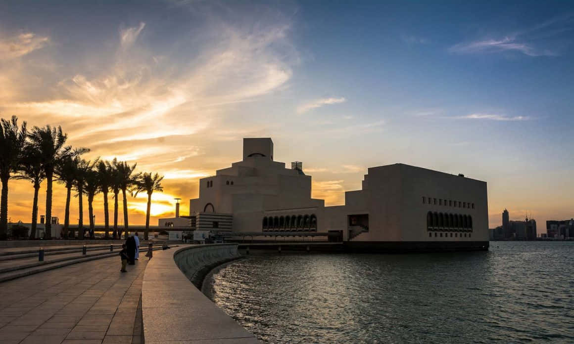 Blue And Orange Sunset Museum Of Islamic Art Background