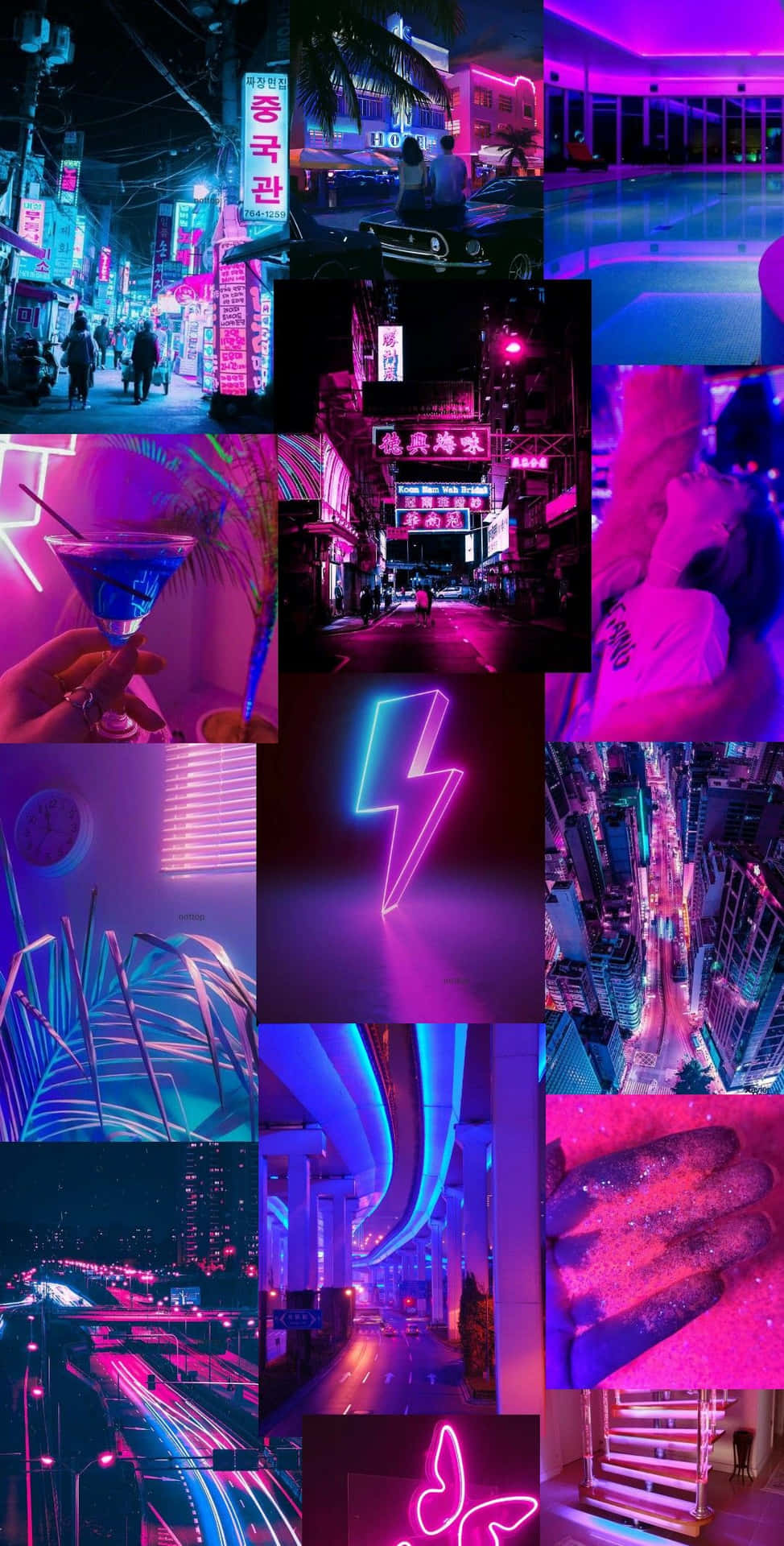 Blue And Pink Aesthetic Neon Assorted Images Background