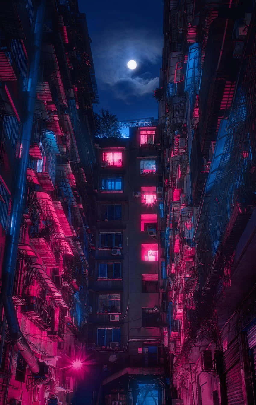 Blue And Pink Aesthetic Neon Night Time