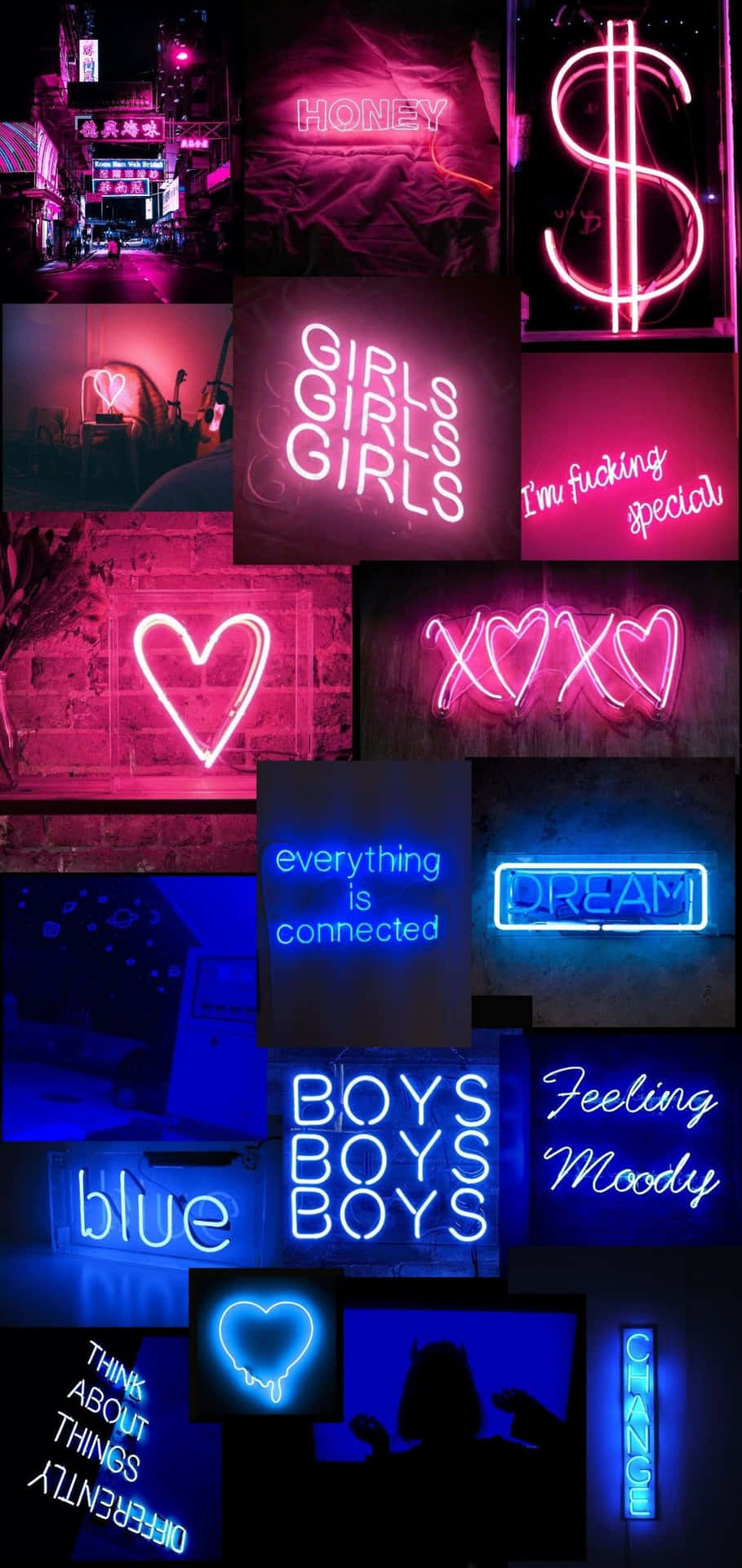 Blue And Pink Aesthetic Neon Signs Background