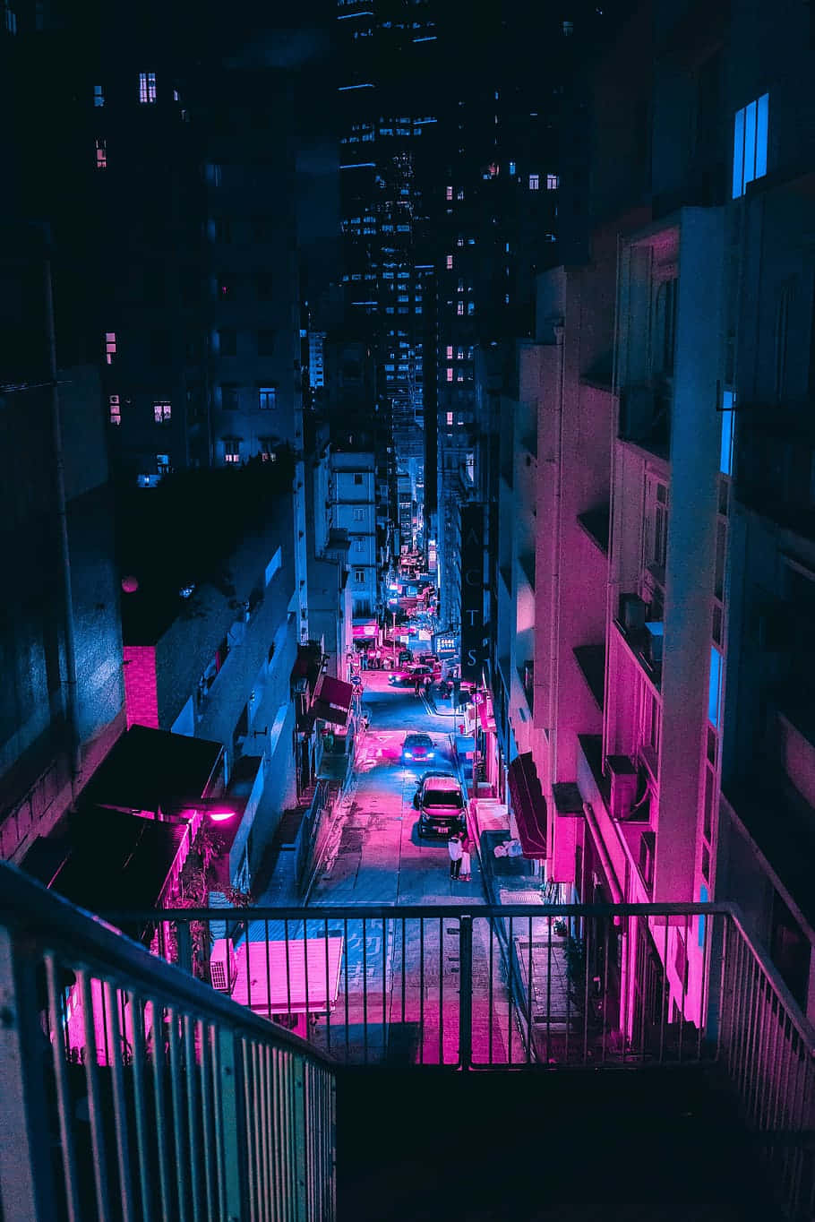 Blue And Pink Aesthetic Neon View From Balcony