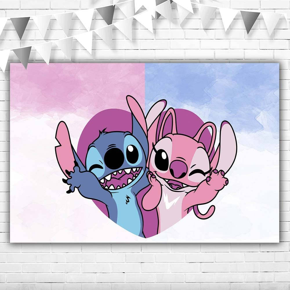 Blue And Pink Stitch Heart Poster Background