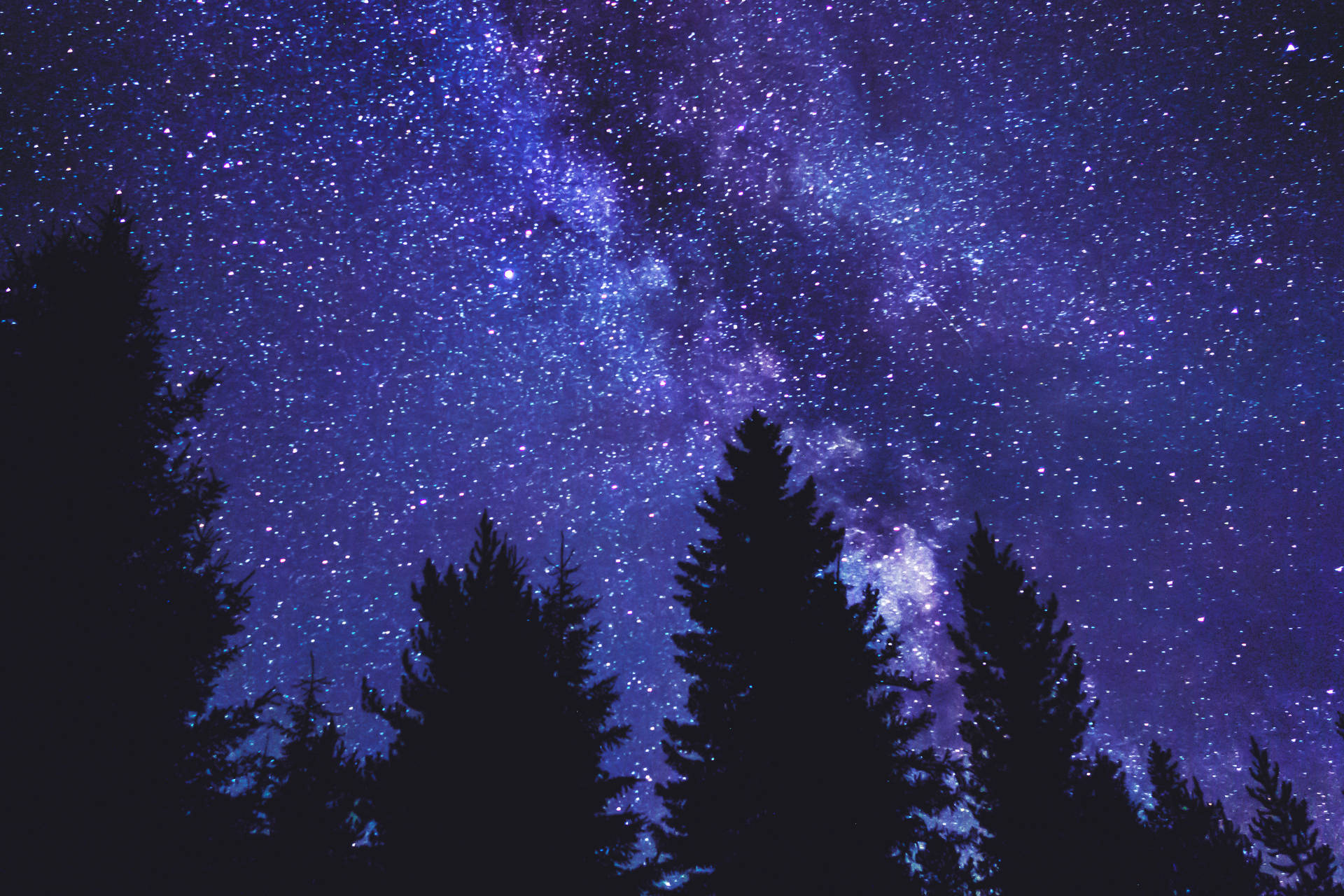 Blue And Purple Galaxy Above The Woods Background