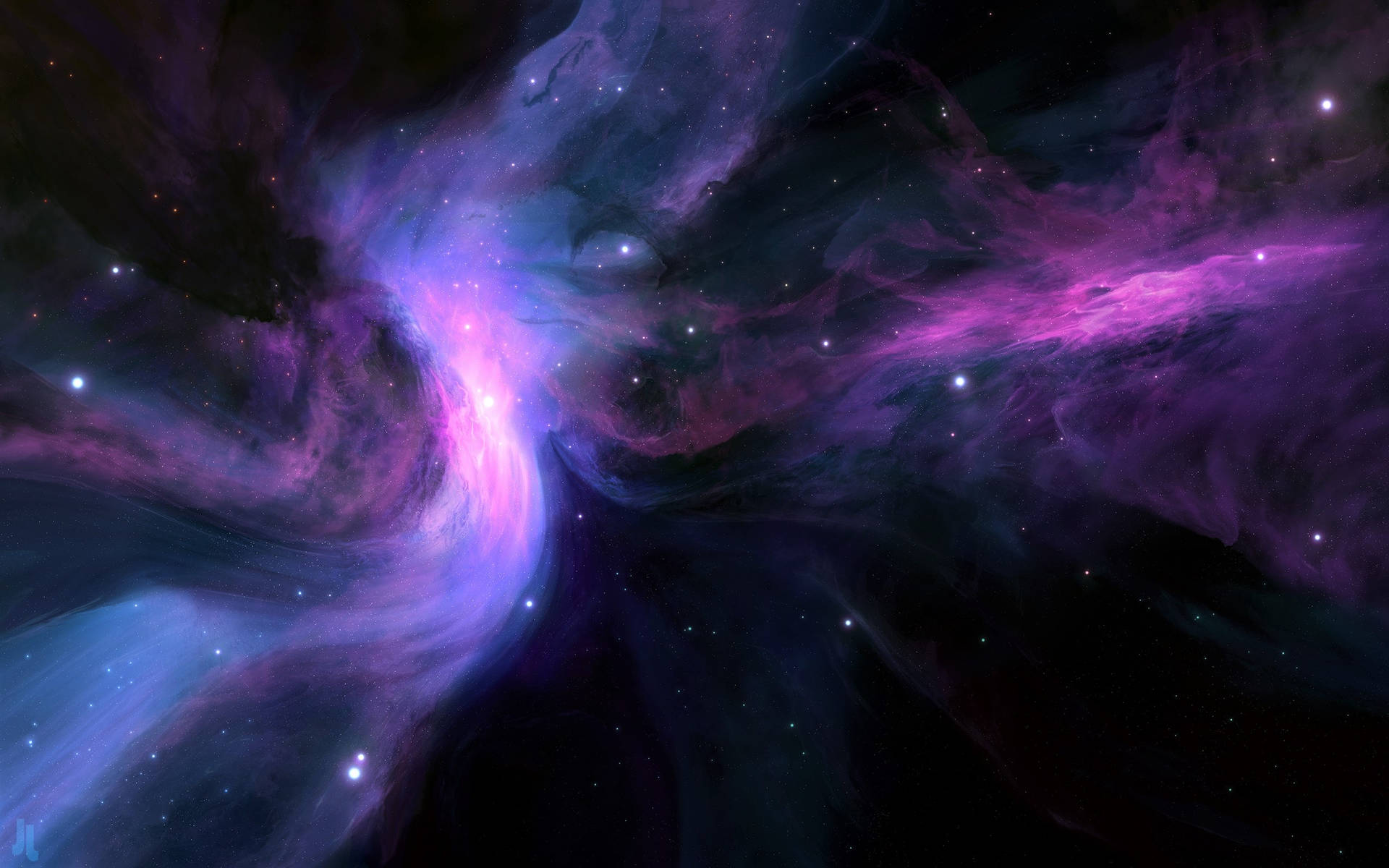 Blue And Purple Galaxy Against Dark Space